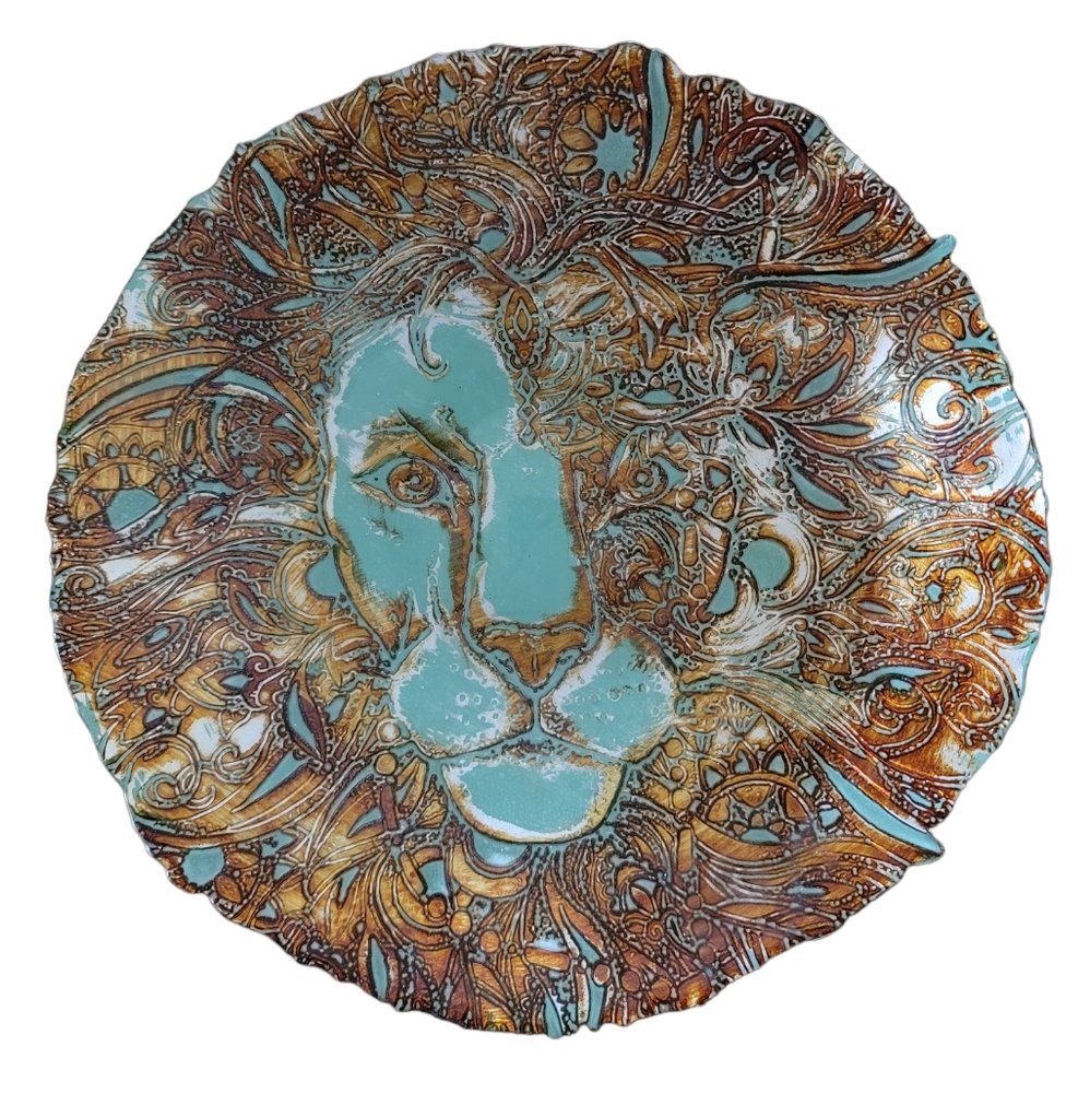 TURKISH DELIGHTS 12" handcrafted lion head glass accent bowl